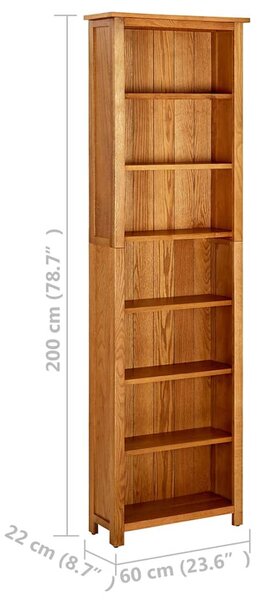 Knihovna se 7 policemi 60x22x200 cm masivní dubové dřevo 331743