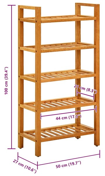 Botník s 5 policemi 50 x 27 x 100 cm masivní dubové dřevo 331747