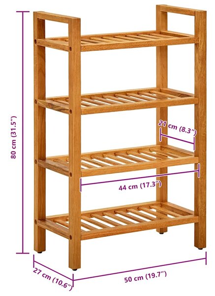 Botník se 4 policemi 50 x 27 x 80 cm masivní dubové dřevo 331746
