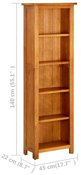 Knihovna s 5 policemi 45 x 22 x 140 cm masivní dubové dřevo 331741