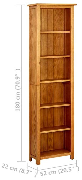 Knihovna se 6 policemi 52x22x180 cm masivní dubové dřevo 331742