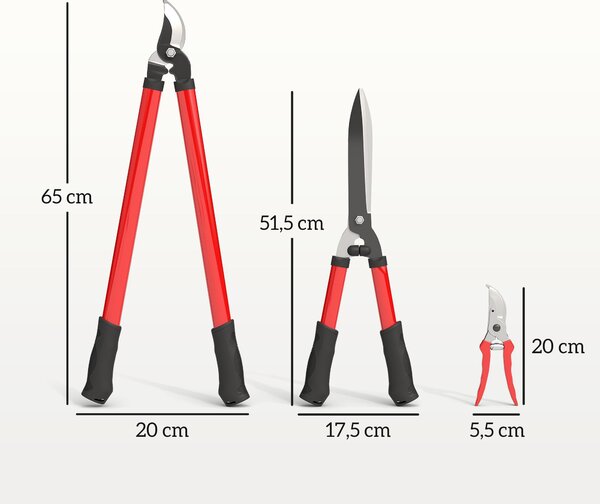 Outsunny 3-dílná Sada Zahradnických Nářadí s Nůžkami na Živé Ploty, Lopperem a Nůžkami na Stříhání s Protiskluzovými Rukojeťmi | Aosom