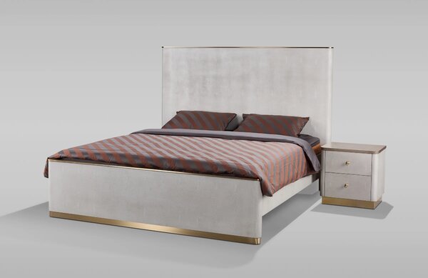 LivinHill Noční stolek Stilig ST891 55 cm ekokůže béžovošedý/zlatý