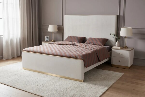 LivinHill Noční stolek Stilig ST891 55 cm ekokůže béžovošedý/zlatý