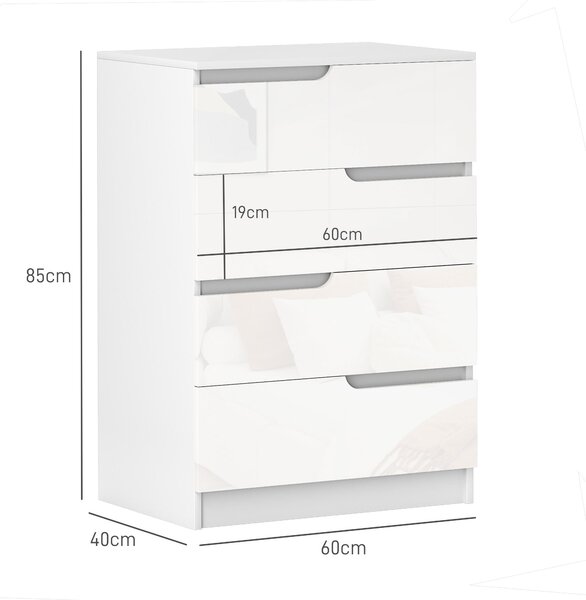 HOMCOM 4-šuplíkový komoda Moderní komoda do ložnice s protiskluzovým šuplíkem pro obývací pokoj nebo chodbu 60x40x85 cm Bílá | Aosom