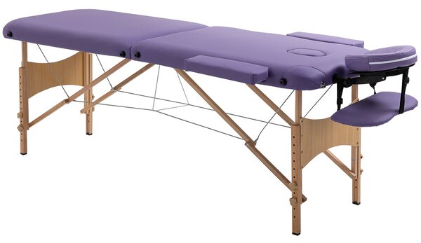 HOMCOM Skládací masážní stůl 210x81 cm Profesionální masážní lůžko s odnímatelným opěradlem hlavy, 2 zóny, madlo a dřevěný rám s nastavitelnou výškou