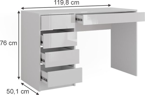 Toaletní stolek Vicco Sherry Bílá/bílý vysoký lesk 119.8 cm 4 díly, Model 57611
