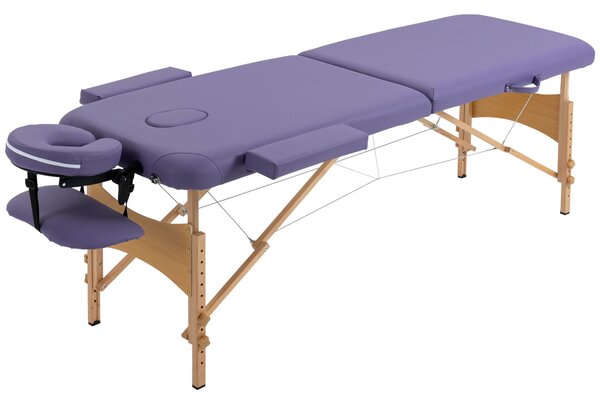 HOMCOM Skládací masážní stůl 210x81 cm Profesionální masážní lůžko s odnímatelným opěradlem hlavy, 2 zóny, madlo a dřevěný rám s nastavitelnou výškou