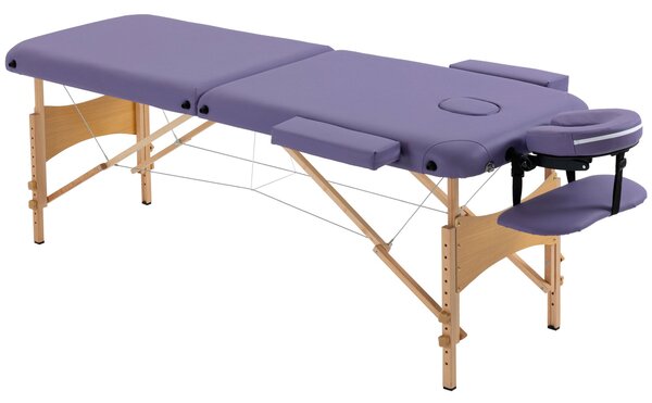 HOMCOM Skládací masážní stůl 210x81 cm Profesionální masážní lůžko s odnímatelným opěradlem hlavy, 2 zóny, madlo a dřevěný rám s nastavitelnou výškou