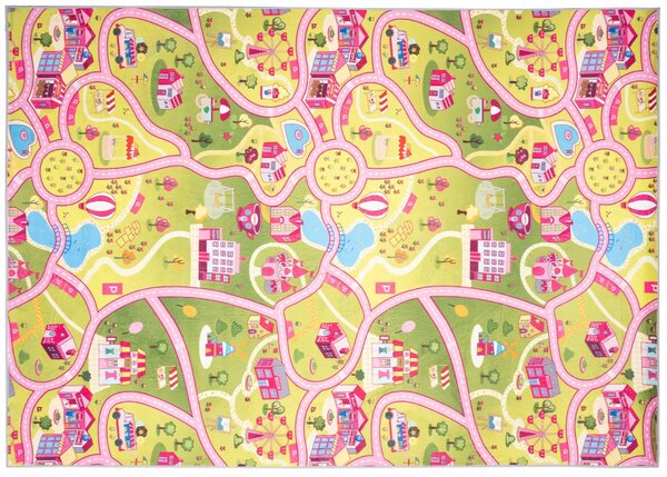 Dětský koberec - SILNICE A SLADKÉ MĚSTO - růžový Rozměr koberce: 140x200 cm