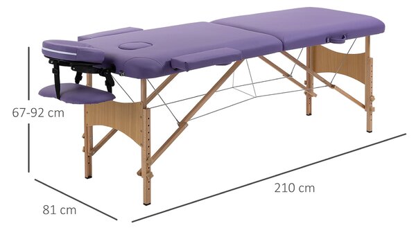 HOMCOM Skládací masážní stůl 210x81 cm Profesionální masážní lůžko s odnímatelným opěradlem hlavy, 2 zóny, madlo a dřevěný rám s nastavitelnou výškou
