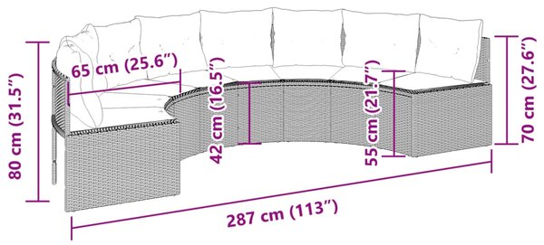 Zahradní pohovka s poduškami půlkruhová černá polyratan 3318522