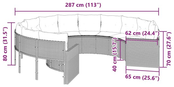 Zahradní pohovka s poduškami kulatá béžová polyratan 3318533