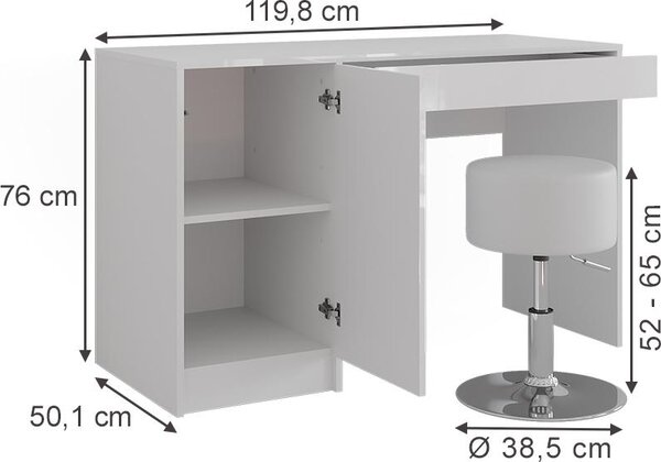 Toaletní stolek Vicco Sherry Bílá/bílý vysoký lesk 119.8 cm se stolicí, Model 57612