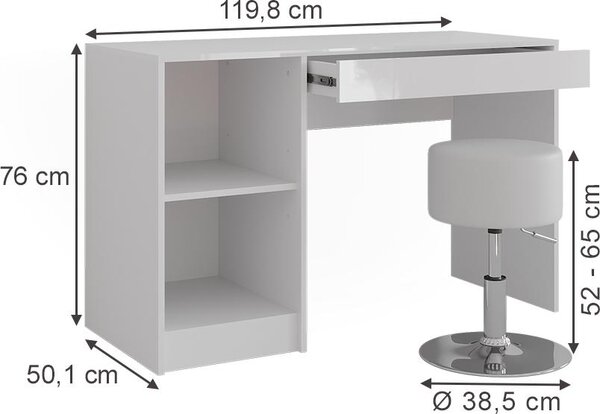 Toaletní stolek Vicco Sherry Bílá/bílý vysoký lesk 119.8 cm se stolicí, Model 57576