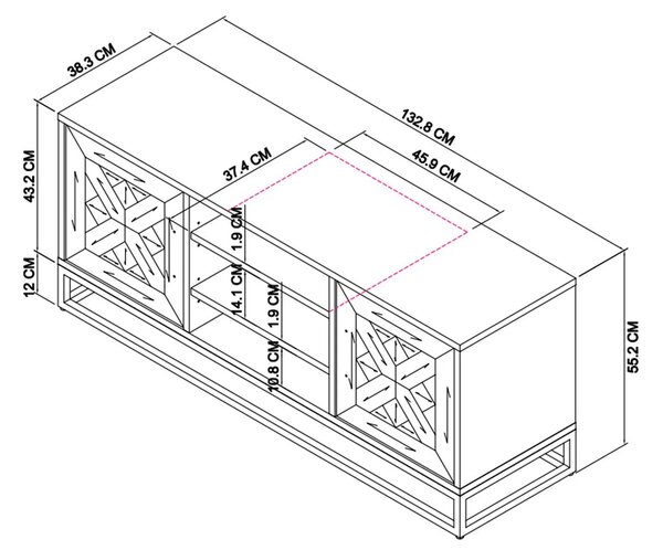 LivinHill TV stolek Indus 133 cm z masivu dub přírodní/grafit
