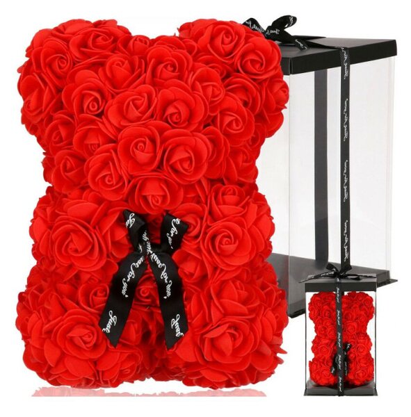 Medvídek z růží 22 cm SPRINGOS ROSE BEAR HA7218 červený