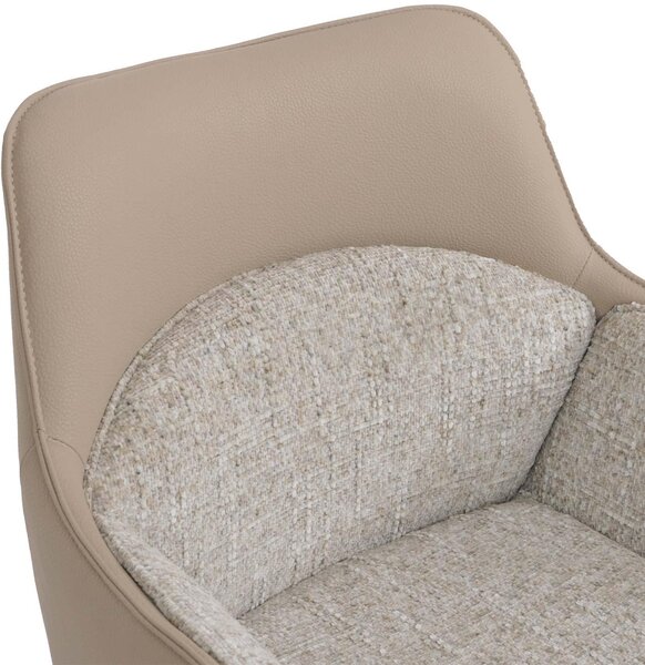 Sada dvou jídelních židlí HWC-R23, kuchyňská židle, otočná židle, potažené umělou kůží a látkou chenille (410 g/m²), barva: béžová