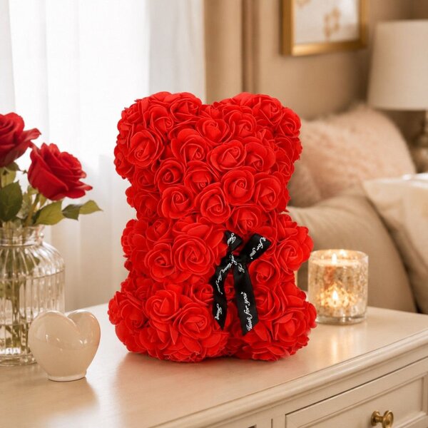 Medvídek z růží 22 cm SPRINGOS ROSE BEAR HA7218 červený