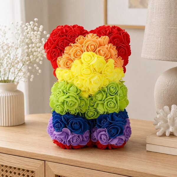 Medvídek z růží 25 cm SPRINGOS ROSE BEAR HA7394 vícebarevný