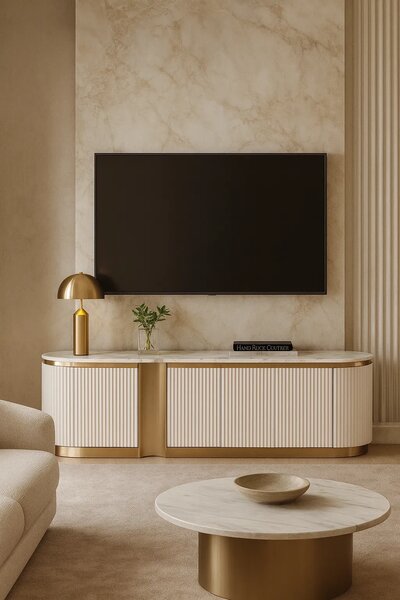 LivinHill TV stolek Stilig ST916 200 cm mramor/ecru/zlatý