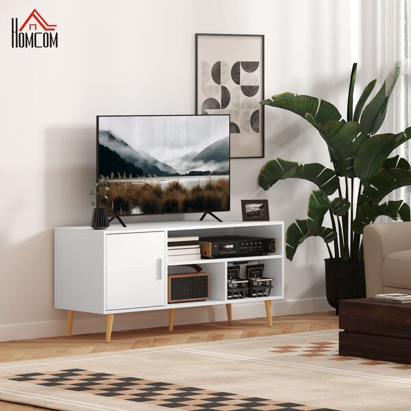 HOMCOM TV stolek pro TV do 60" Moderní televizní stůl s kabinetem a 3 přihrádkami 120x40x55 cm Bílý | Aosom