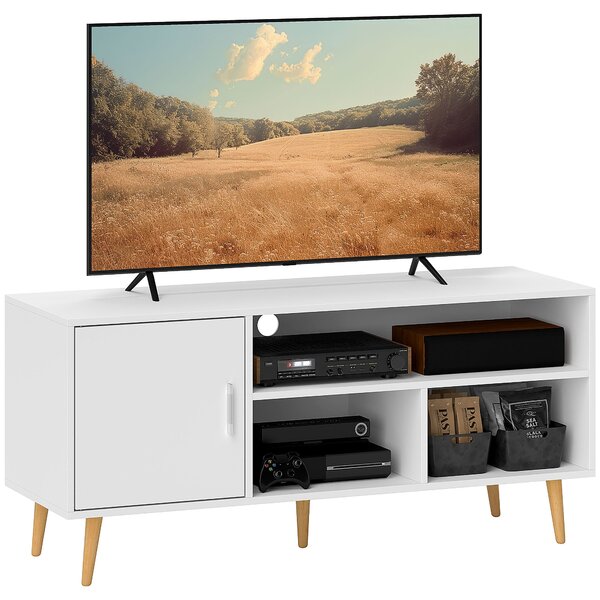 HOMCOM TV stolek pro TV do 60" Moderní televizní stůl s kabinetem a 3 přihrádkami 120x40x55 cm Bílý | Aosom