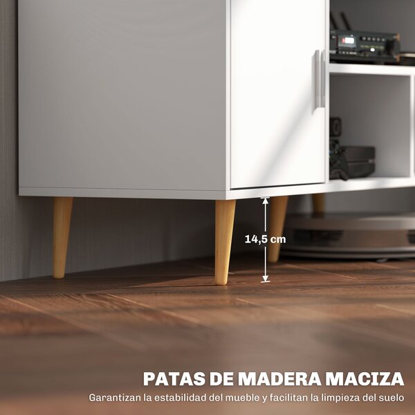 HOMCOM TV stolek pro TV do 60" Moderní televizní stůl s kabinetem a 3 přihrádkami 120x40x55 cm Bílý | Aosom
