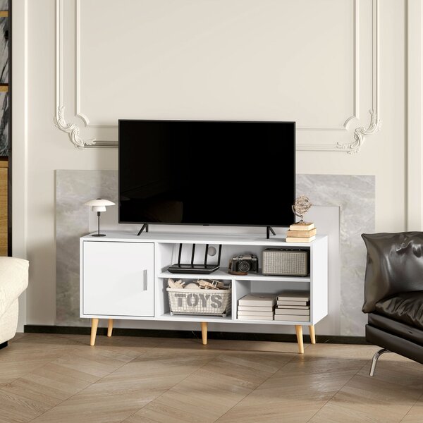 HOMCOM TV stolek pro TV do 60" Moderní televizní stůl s kabinetem a 3 přihrádkami 120x40x55 cm Bílý | Aosom