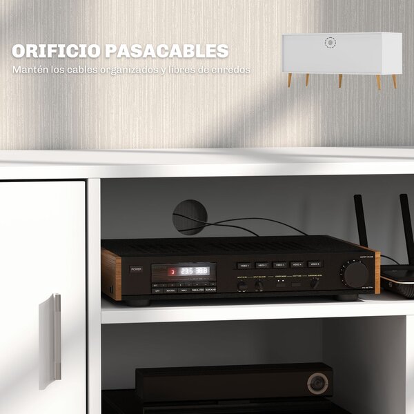 HOMCOM TV stolek pro TV do 60" Moderní televizní stůl s kabinetem a 3 přihrádkami 120x40x55 cm Bílý | Aosom