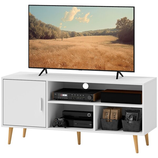 HOMCOM TV stolek pro TV do 60" Moderní televizní stůl s kabinetem a 3 přihrádkami 120x40x55 cm Bílý | Aosom