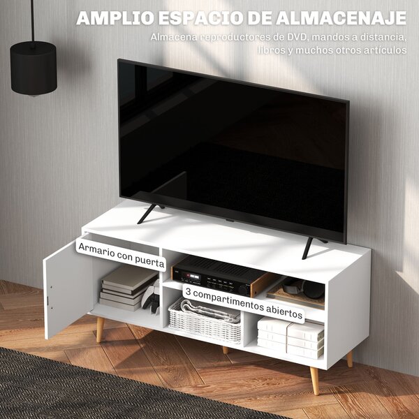 HOMCOM TV stolek pro TV do 60" Moderní televizní stůl s kabinetem a 3 přihrádkami 120x40x55 cm Bílý | Aosom