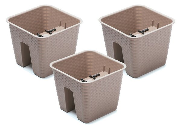 Prosperplast Sada květináčů na zábradlí, 3dílná (čtvercová, kávová, 272 x 272 x 225 mm) (100301100003)