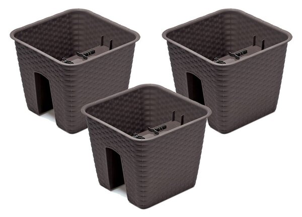 Prosperplast Sada květináčů na zábradlí, 3dílná (čtvercová, hnědá, 272 x 272 x 225 mm) (100301100001)