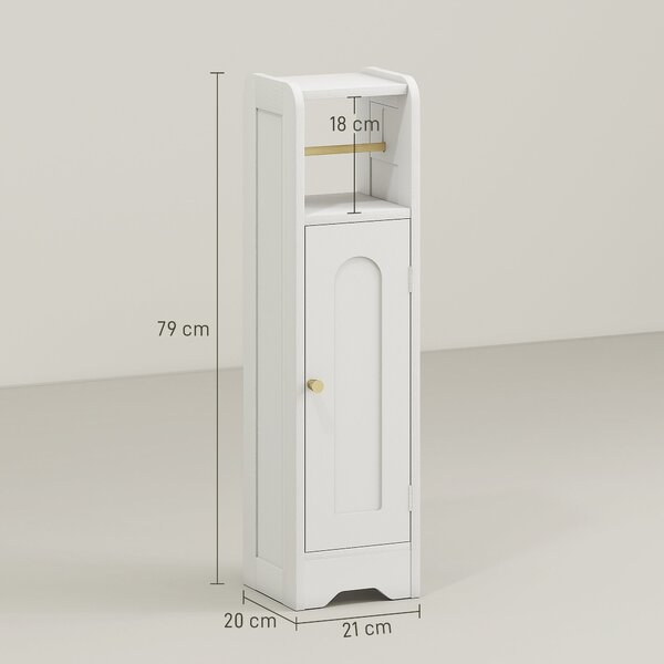 HOMCOM Úzká Koupelnová Skříňka Koupelnový Auxilární Nábytek 21x20x79 cm s Nastavitelnou Policí, Odnímatelným Držitelem Toaletního Papíru a Klenutými D
