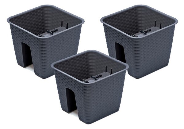 Prosperplast Sada květináčů na zábradlí, 3dílná (čtvercová, antracitová, 272 x 272 x 225 mm) (100301100002)