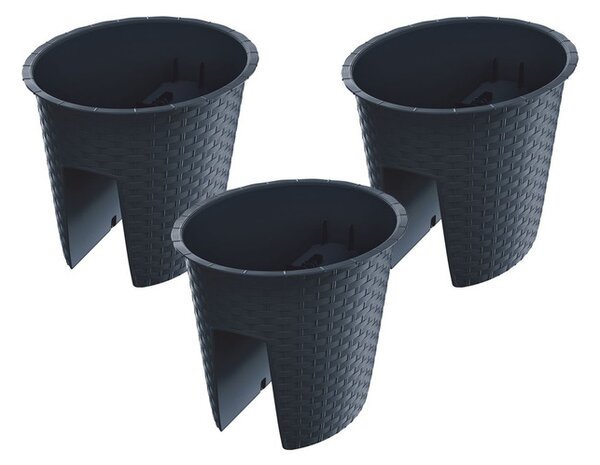Prosperplast Sada květináčů na zábradlí, 3dílná (oválná, antracitová, 298 x 242 225 mm) (100301100005)
