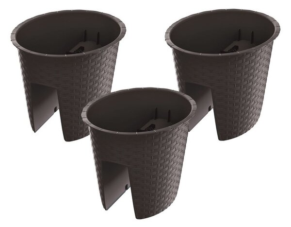 Prosperplast Sada květináčů na zábradlí, 3dílná (oválná, hnědá, 298 x 242 225 mm) (100301100004)