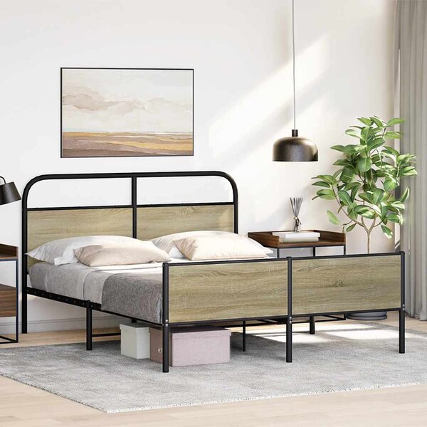Kovový rám postele bez matrace dub sonoma 150 x 200 cm 3318693