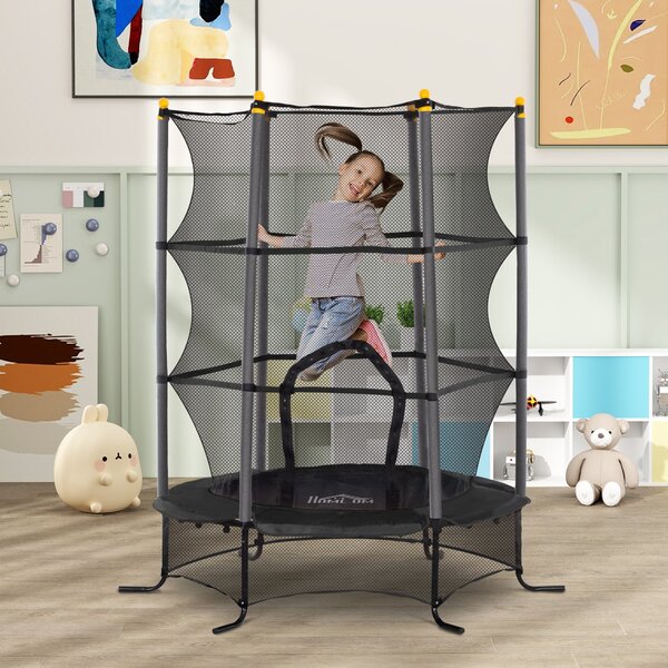 HOMCOM Dětská trampolína Ø163x190 cm pro děti od 3 let se síťkou a ocelovým rámem, nosnost 50 kg, pro vnitřní i venkovní použití | Aosom