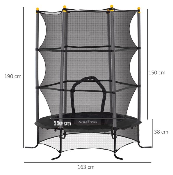 HOMCOM Dětská trampolína Ø163x190 cm pro děti od 3 let se síťkou a ocelovým rámem, nosnost 50 kg, pro vnitřní i venkovní použití | Aosom