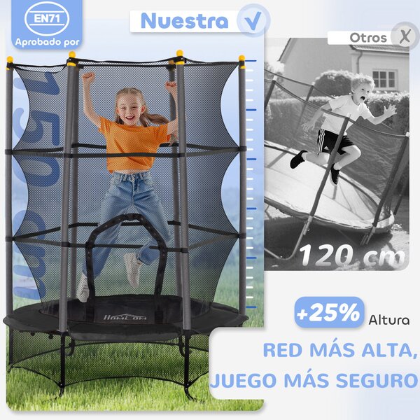 HOMCOM Dětská trampolína Ø163x190 cm pro děti od 3 let se síťkou a ocelovým rámem, nosnost 50 kg, pro vnitřní i venkovní použití | Aosom