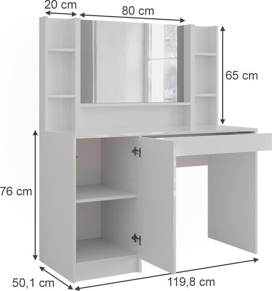 Toaletní stolek Vicco Sherry Bílá/bílý vysoký lesk 119.8 cm 4 díly, Model 57618