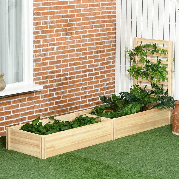 Outsunny Velký Dřevěný Zahradní Květináč s Trellis pro Popínavé Rostliny a 2 Vyvýšené Záhony pro Terasu a Balkon 230x60x110 cm Přírodní | Aosom