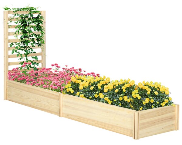 Outsunny Velký Dřevěný Zahradní Květináč s Trellis pro Popínavé Rostliny a 2 Vyvýšené Záhony pro Terasu a Balkon 230x60x110 cm Přírodní | Aosom