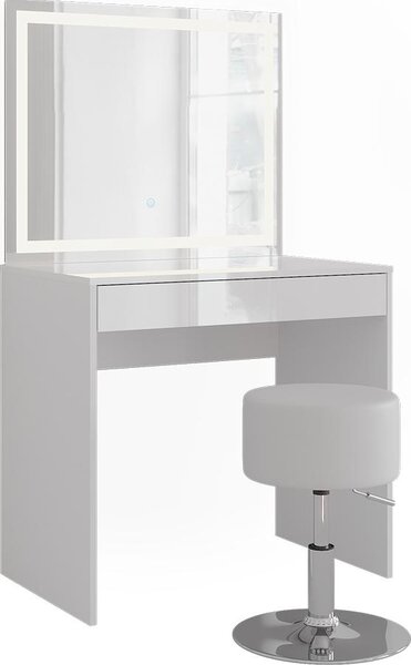 Toaletní stolek Vicco Sherry Bílá/bílý vysoký lesk 81.4 cm s LED zrcadlem a stoličkou, Model 57677