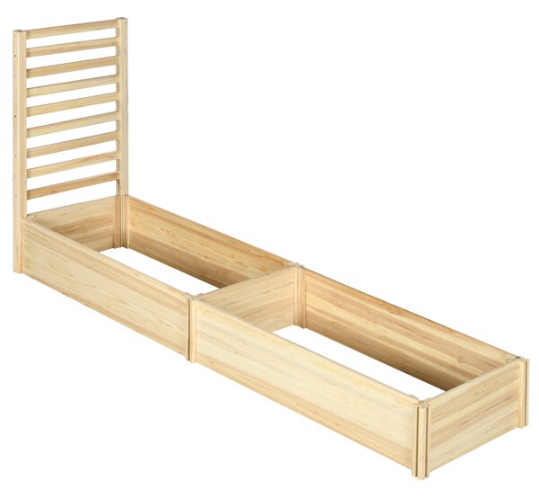 Outsunny Velký Dřevěný Zahradní Květináč s Trellis pro Popínavé Rostliny a 2 Vyvýšené Záhony pro Terasu a Balkon 230x60x110 cm Přírodní | Aosom