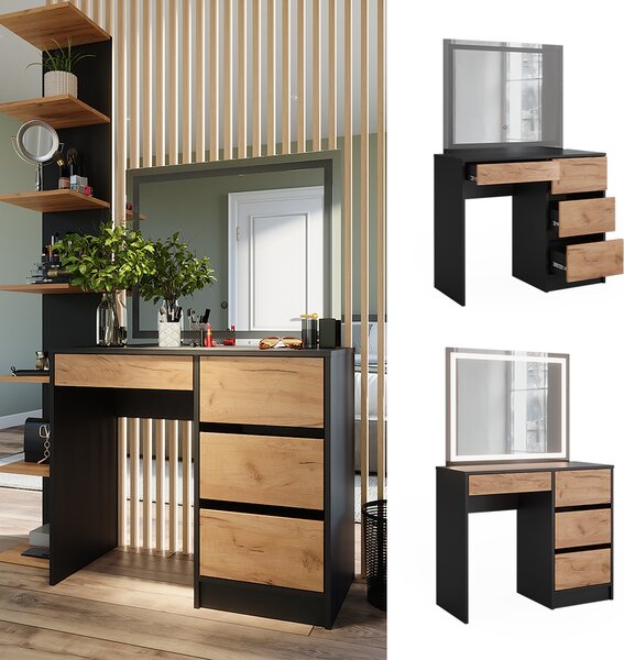 Toaletní stolek Vicco Sherry Antracit/zlatý dub 90 x 75 cm se zrcadlem LED, Model 52035