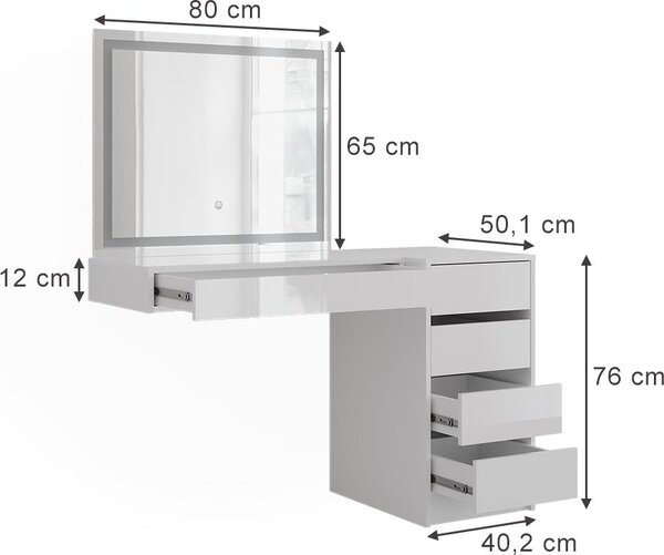 Toaletní stolek Vicco Sherry Bílá/bílý vysoký lesk 120 cm 3 díly, Model 57728