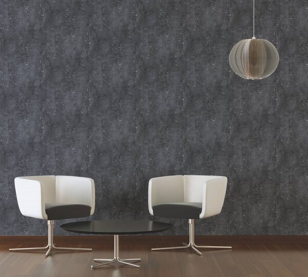 Vliesové tapety na zeď Titanium 3 37840-4, rozměr 10,05 m x 0,53 m, beton tmavě šedý se stříbrnou patinou, A.S. CRÉATION